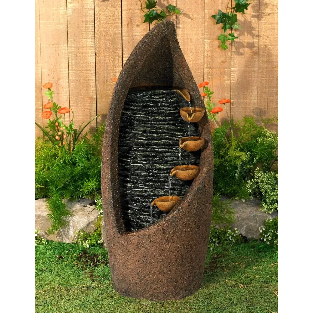 Outdoor Floor Water Fountain with LED Light, Modern Outdoor Water Fountains for Garden Patio