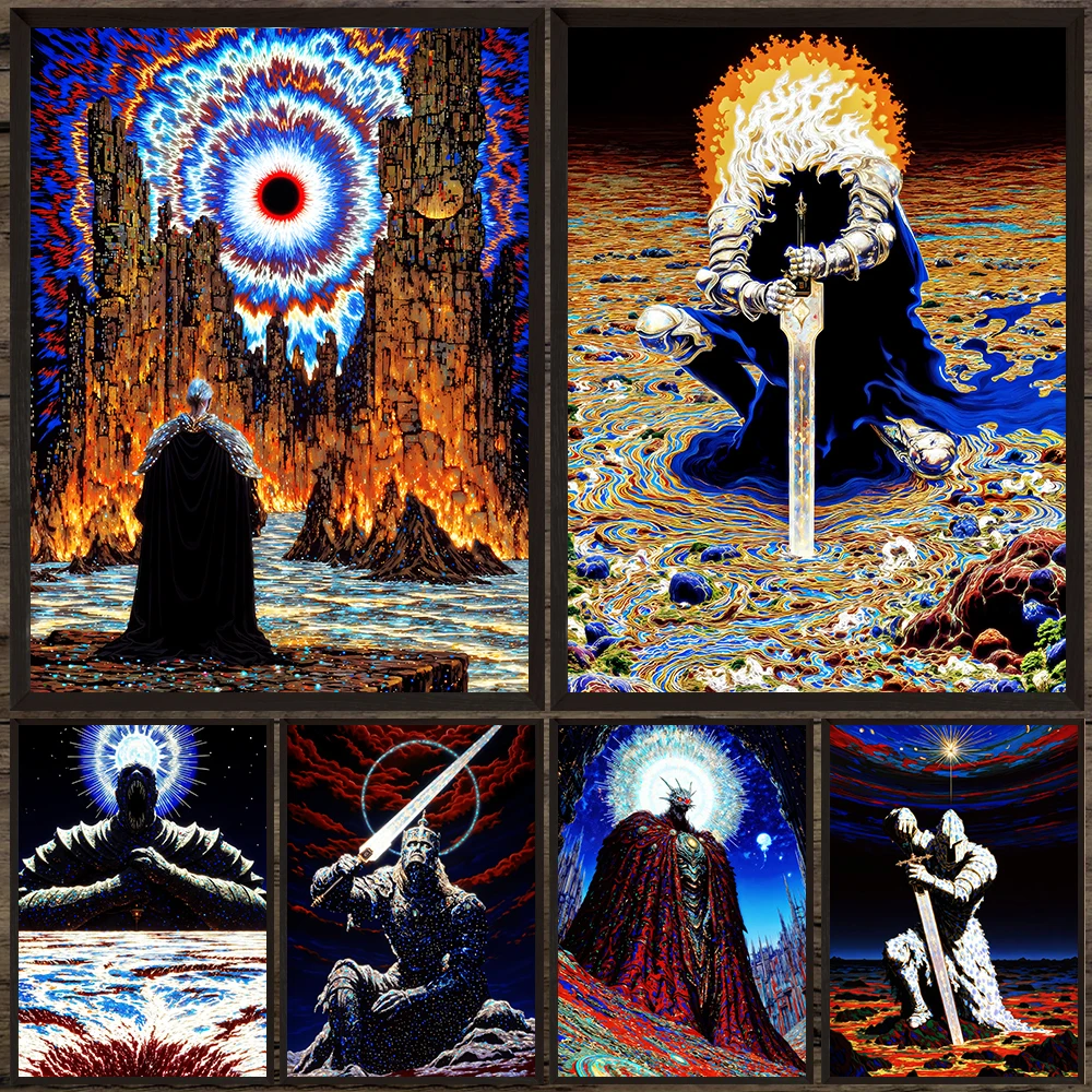 Cosmic Knight Surreal Fantasy Art Poster And Print Galaxy Swordsman Gothic Vintage Wall Art Canvas Print For Living Room Decor