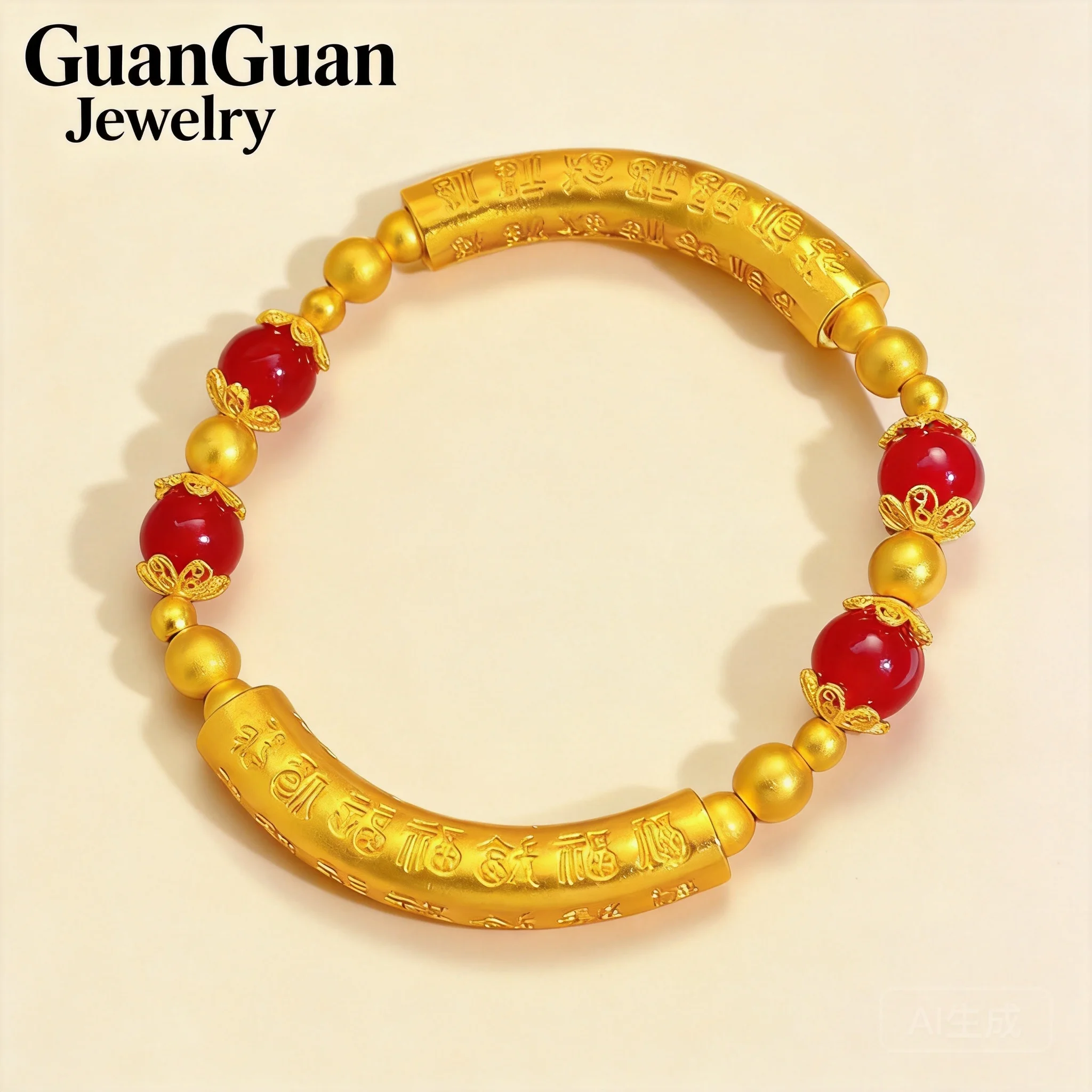 

2026 New Arrival 24k Real Gold Plated Chinese Style Baifu Blessing Imitation Red Agate Beaded Bracelet For Women High Color Rete