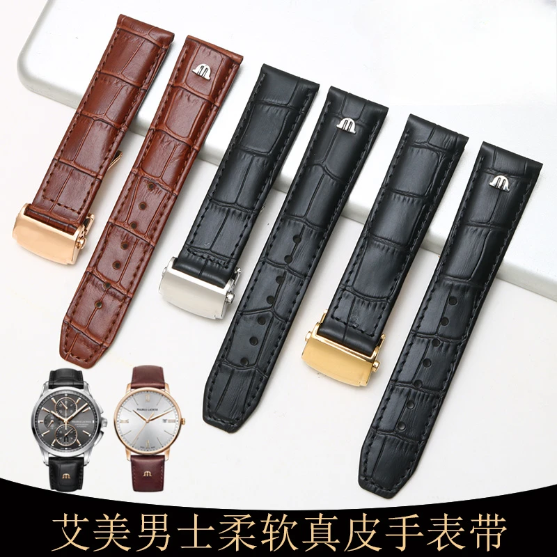 Leather Watch Strap for Emmy Mens PT6388 PT6158 PT6098 Soft Comfort Mechanical Watch Universal Folding Buckle Watch Band 20mm