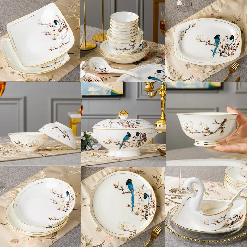 Bowl and Dish Set Household Simple Bone China Tableware Set Phnom Penh Ceramic Bowl and Plate Free Combination One Piece