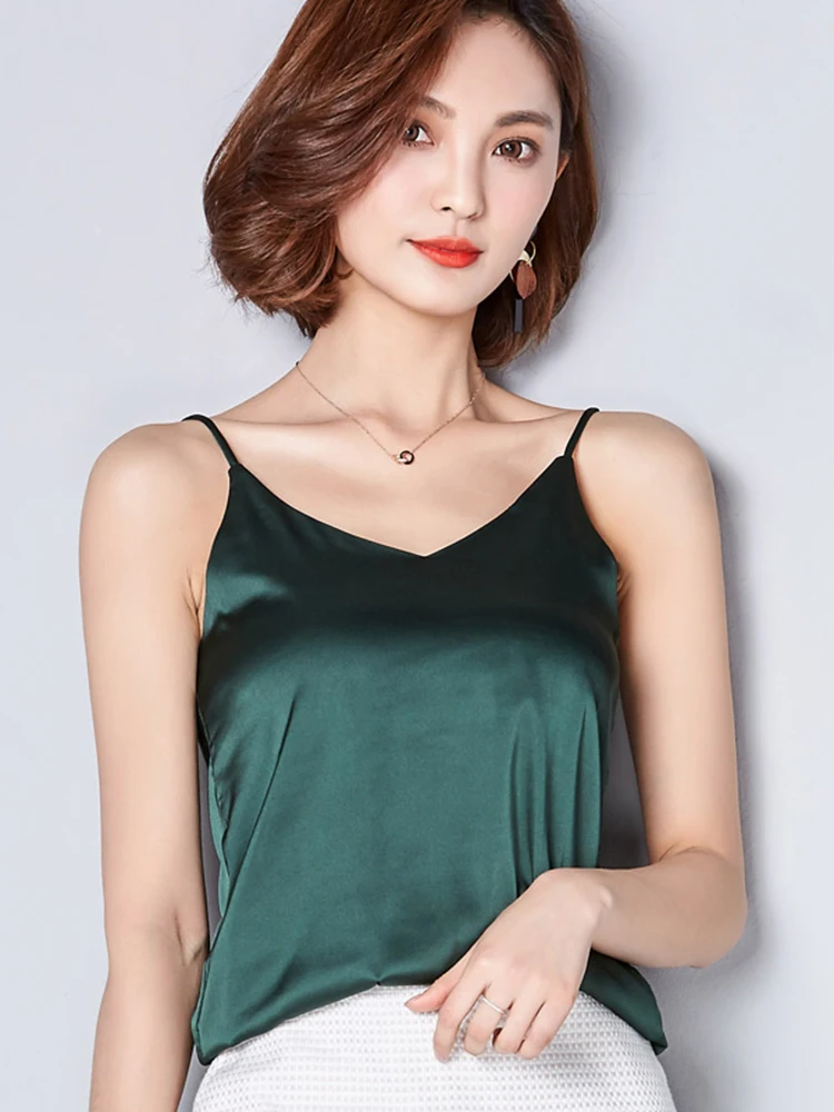 2024 Summer Sexy Satin Silk Tank Tops Female Strap Basic Spaghetti Strap Tops Women Sleeveless Camisole Camis Vest Green Red