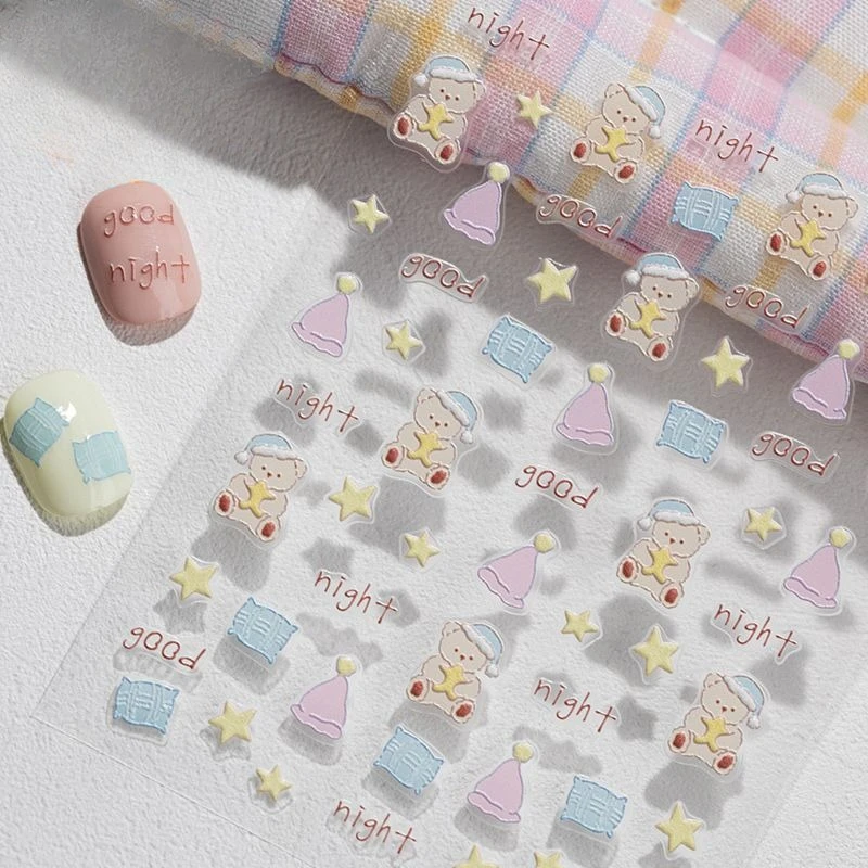 New Good Night Pillow Bear 3D Embossed Stickers Stereo Relief DIY Keyboard Keycap Water Cup Scrapbook Phone Case Decor