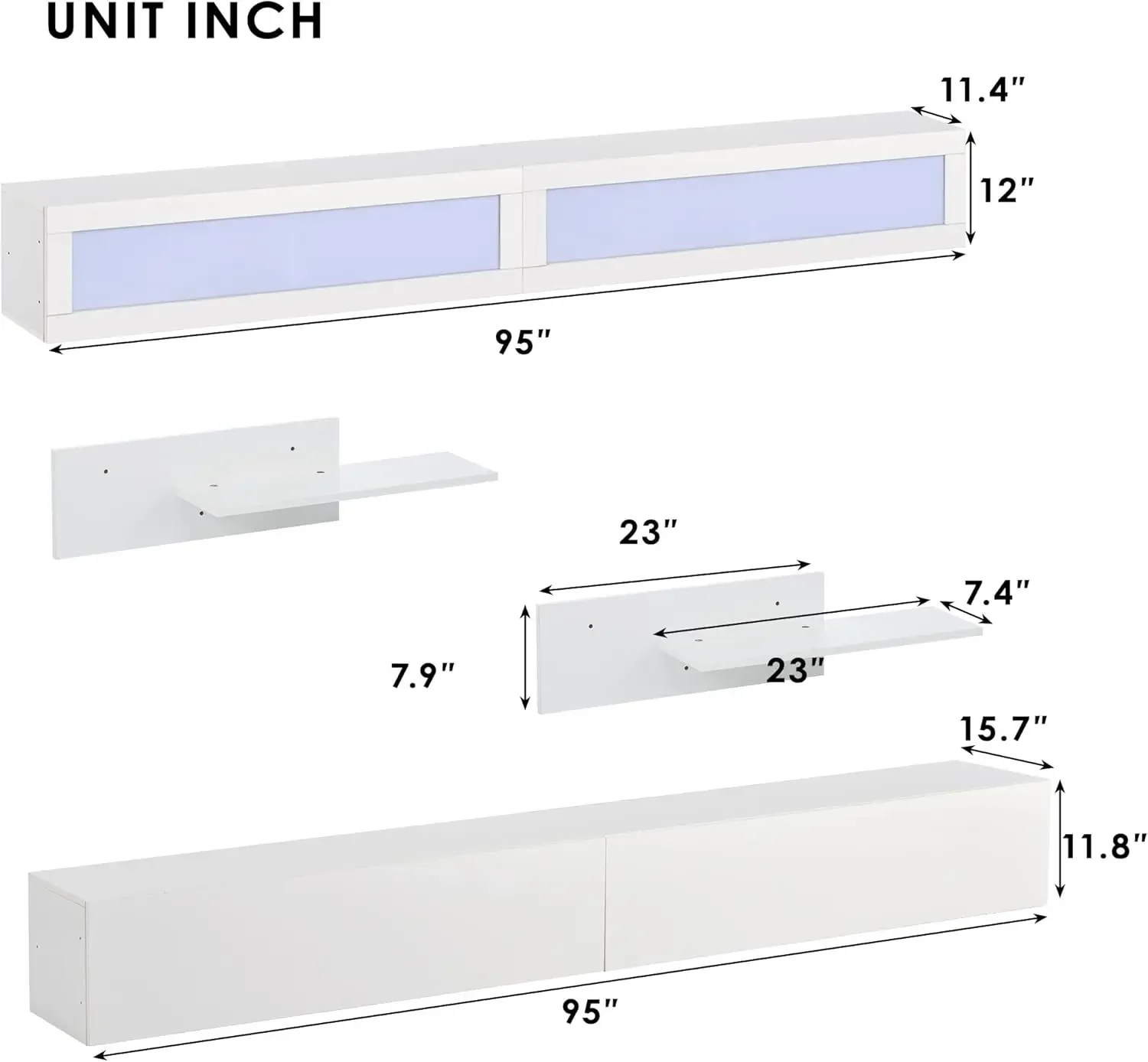 Wall Mount Floating TV Stand for 95+ Inch TV LED Entertainment Center Media Storage Console Table with 4 Media Storage Cabinets