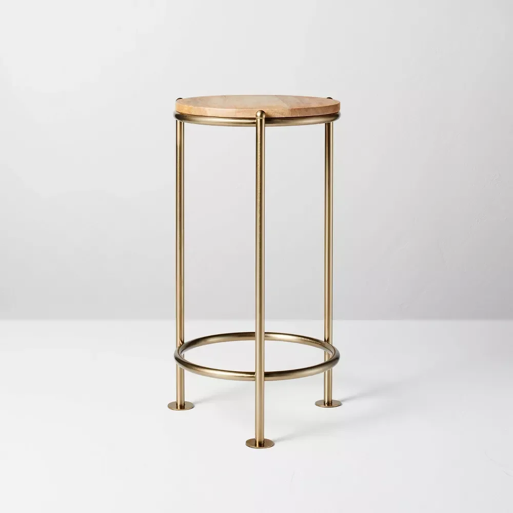 Wood Indoor Plant Stand, Wood & Brass Round Plant Stand -  Chic Cocktail Table for Display and Storage