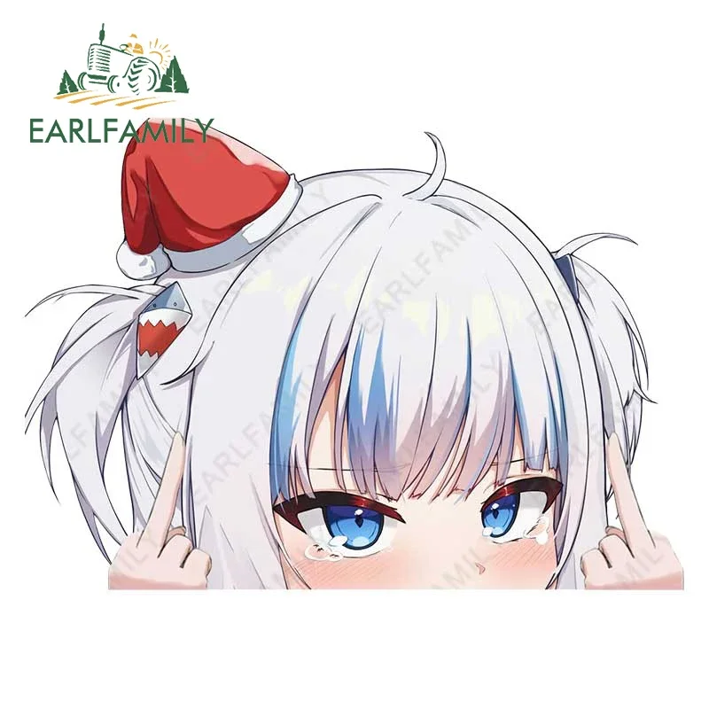 

EARLFAMILY 13cm X 9.3cm For Gawr Gura Peek Car Accessories Stickers Waterproof Decal Campervan Vinyl Car Wrap Windows Decals