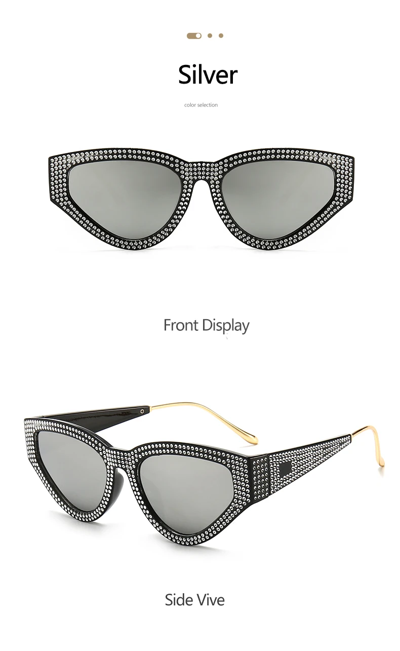 Stilvolle Voll-Diamant Katzenaugen-Sonnenbrille für Damen Unisex Internet-Berühmtheit Streetstyle-Brille 5127 – Detail 10