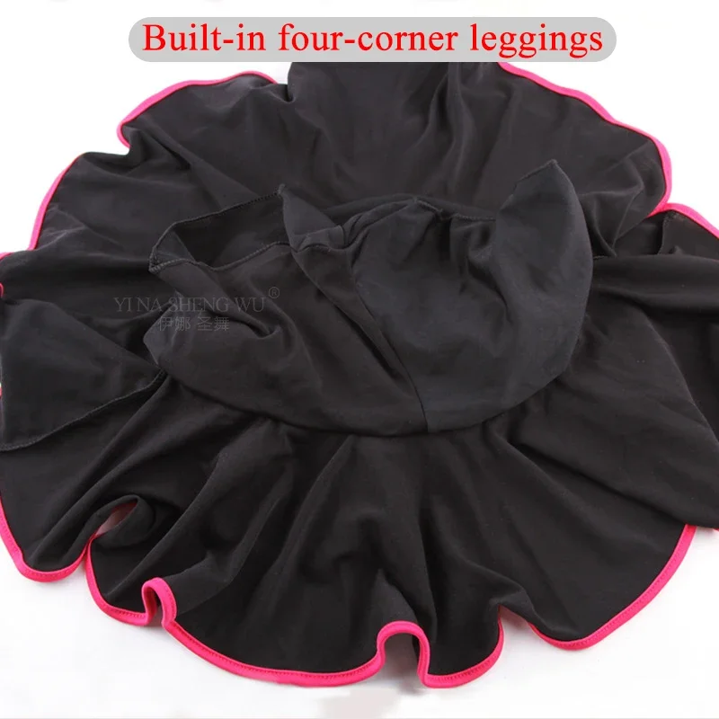 تنورة رقص لاتينية للفتيات فستان رقص سامبا تشا تشا حرير الحليب نصف طول طبقة مزدوجة ممارسة تنورة أداء الرقص