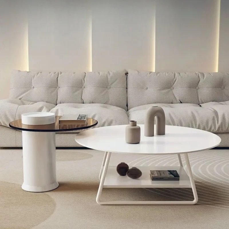 Rock slab coffee table, simple modern light luxury bedroom for home use, small apartment living room creative double-layer table