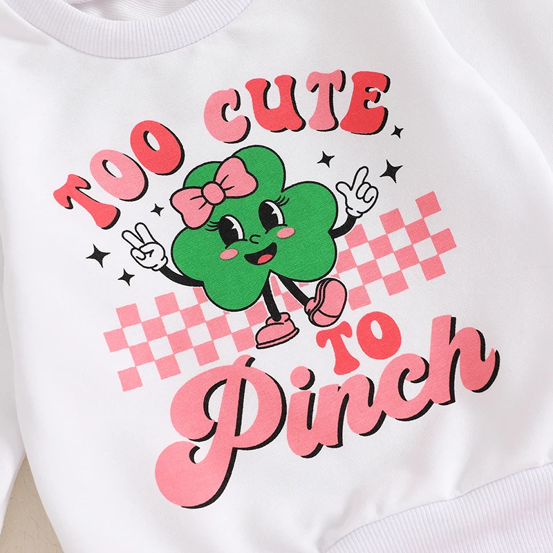 

St Patrick s Day Outfit for Toddler Girls Long Sleeve O Neck Letter Clover Print Top and Drawstring Pants Set with Shamrock