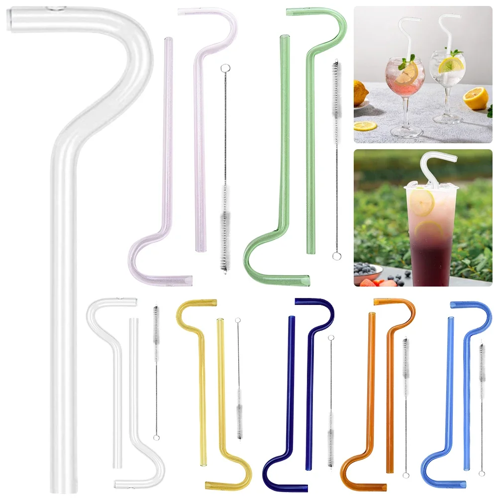 

Anti Wrinkles Straw Flute Style Design Glass Drinking Straw with Cleaning Brush No Wrinkle Straws for Eliminating Lip Creasing