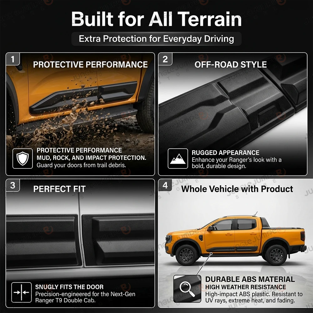 Side Door Cover Body Cladding For Ford Ranger Next-Gen T9 2023+Double Cab Protector Cover Trim Wildtrak XLT XLS Car Accessories