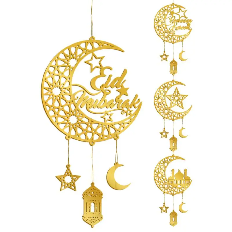 

Ramadan Hanging Ornaments Acrylic Moon and Star Lanterns Islamic Festival Hanging Pendants Ramadan Kareem Eid Mubarak Decoration
