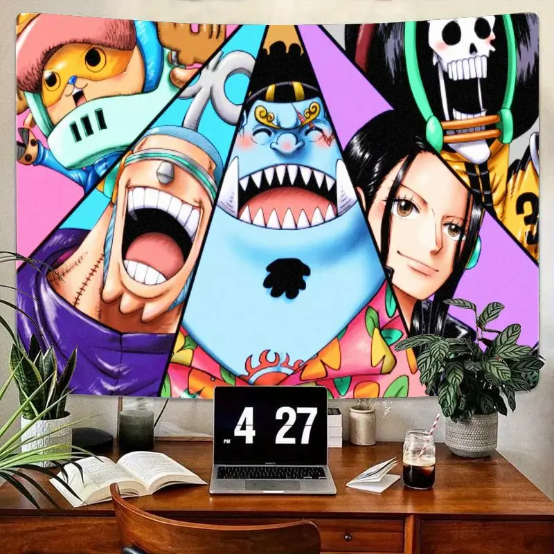 

1 шт. цельный гобелен в стиле аниме с Джинбе, Нико Робин, Чоппер, Брук - красочные треугольные секции, настенное искусство для спальни, гостиной R