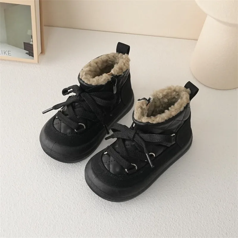 Baby Warm Fleece Inside Boots Children High-top Thicken Cotton Boots Girls Retro Short Suede Boots Boys Winter Snow Boots