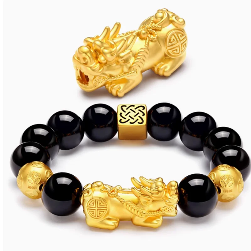 ure copper Pixiu Feng Shui couple Gift Obsidian Bracelet for men and women Handmade good Lucky Amulet Jewellery