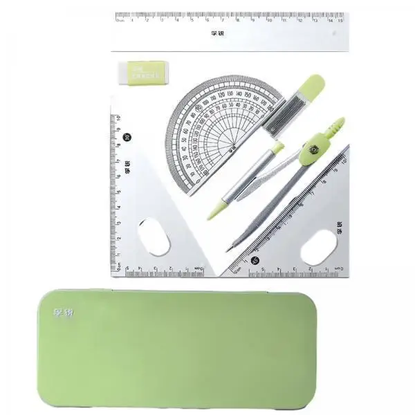 Math Geometry Equipment Durable Metal Plastic Kit School Ruler Protractor Compass for Teachers Students Drafting