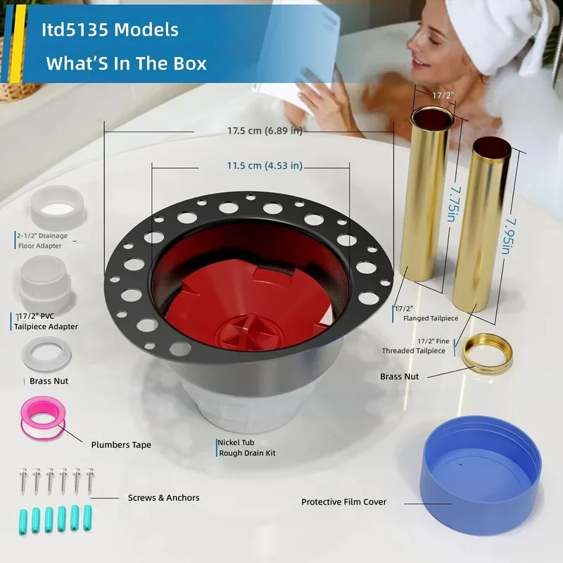 ITD5135 Free Standing Bathtub Drain Kit Rough In Valve Assembly Bathroom Shower Waste System Durable Chrome Finish