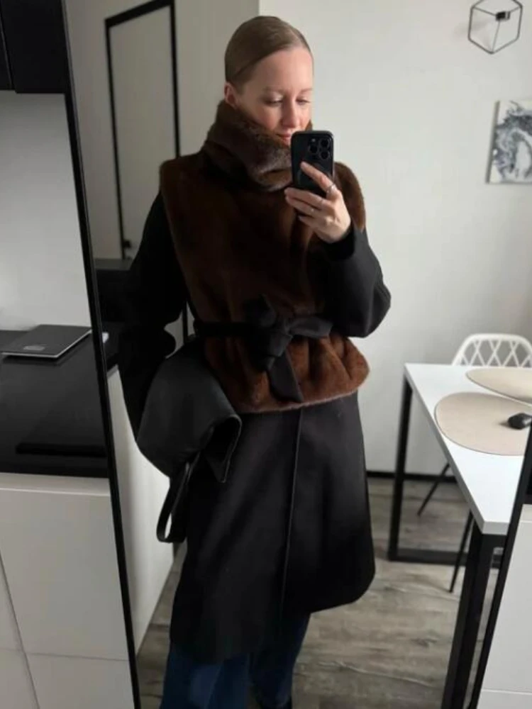 

New Autumn Winter Turtleneck Faux Fur Sable Vest Crop Top Eco Faux Mink Fur Tank Tops Sleeveless Jacket Coat