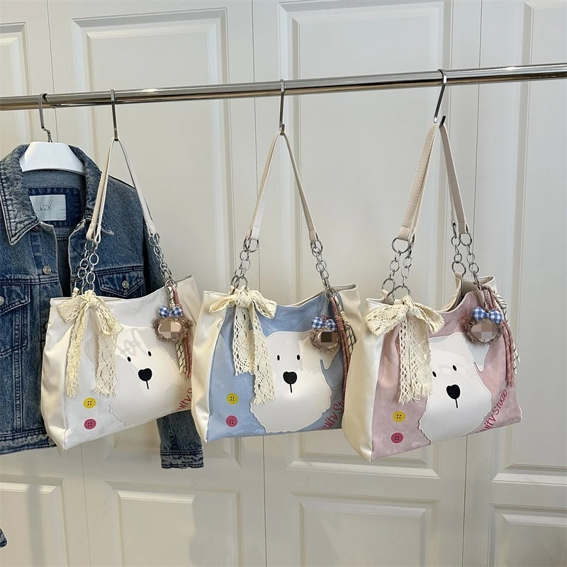 

New Fashion Cute Cartoon Puppy Portable Tote Bag Girls Shopping Double Color Casual Shoulder Bag