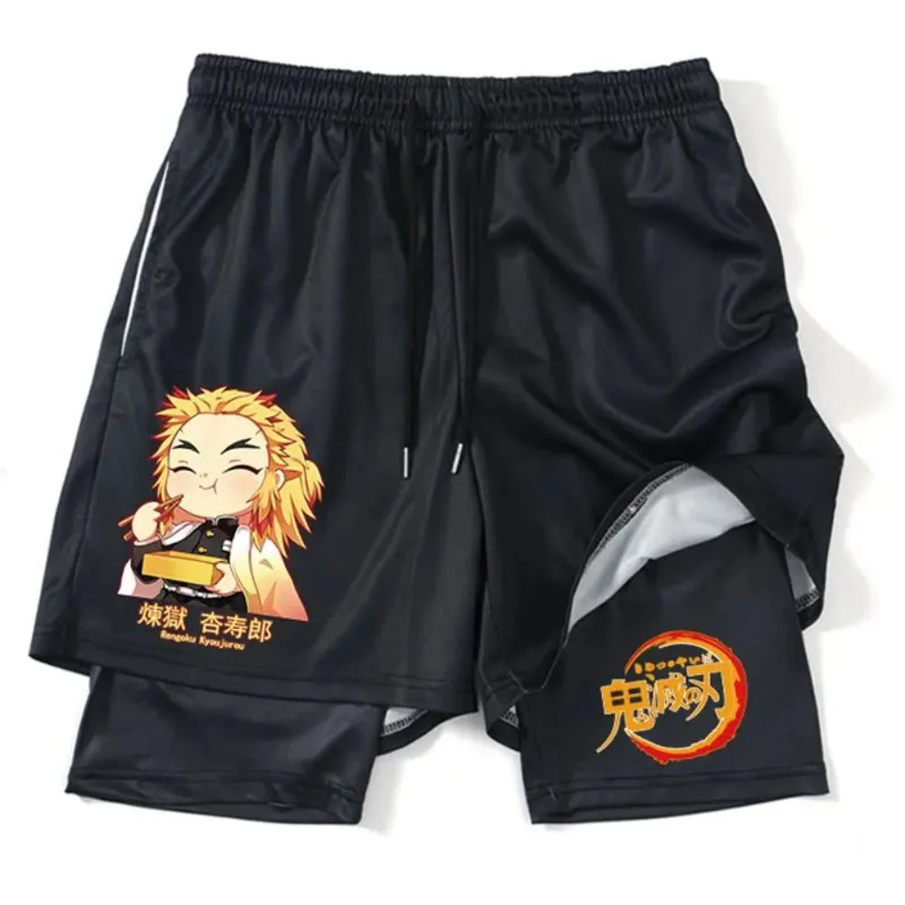 

Demon Slayer Rengoku Kyoujurou Unisex Harajuku Anime Print 2026 Summer Sports Breathable Fast Drying Loose Double-layer Shorts