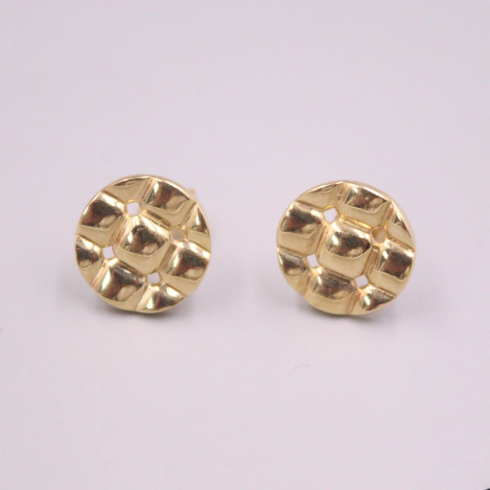 

Real Pure 18K Yellow Gold Stud Women Lucky Carved Hollow Square Round Earrings 2.15g