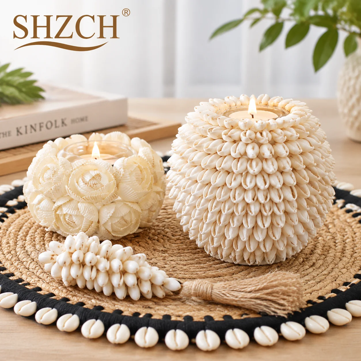 Handmade Shell Candle Holder for Beach Wedding Centerpiece - Natural Sea Home Decor, Hotel & Restaurant Tabletop Display