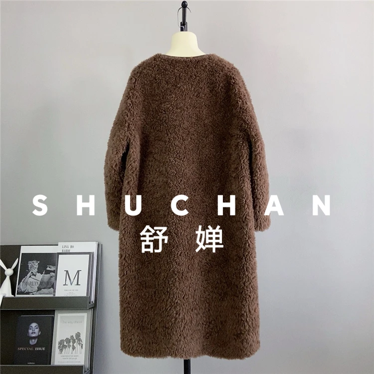 100% casaco de lã feminino novo inverno quente novo longo encaracolado casaco em torno do pescoço casacos femininos inverno 2025