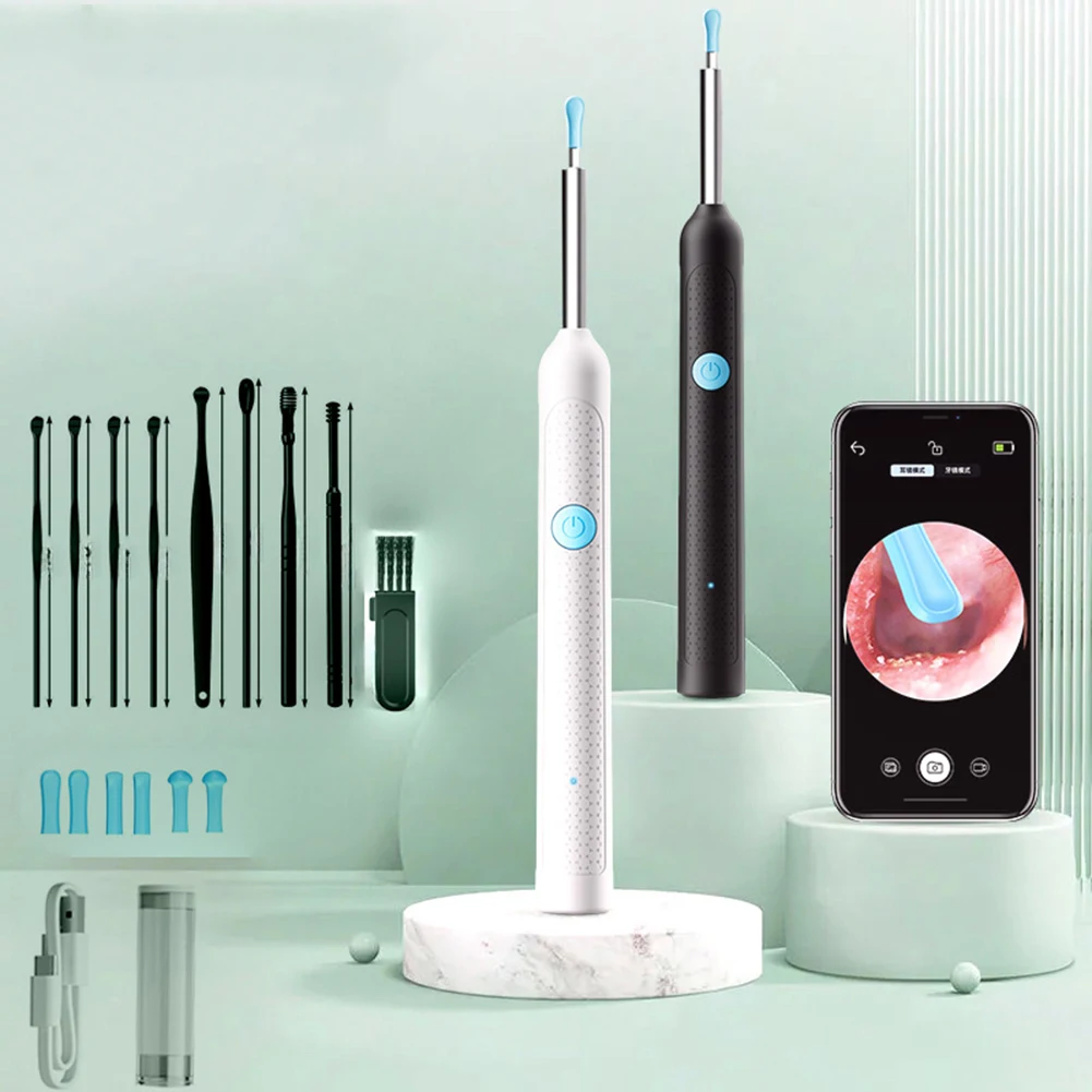 Set di detergenti per orecchie visivi intelligenti con set di assistenza sanitaria per pulitore per orecchie con otoscopio ricaricabile per fotocamera