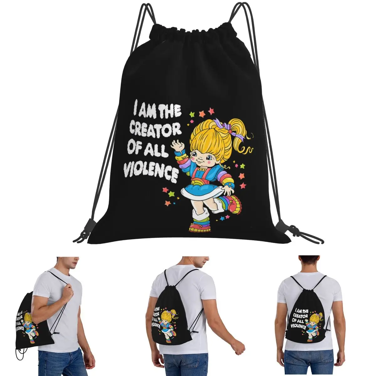 Mochilas de dibujos animados Rainbows Brite, bolsas informales con cordón, bolsas para zapatos, bolsas para libros, para viajes y escuela