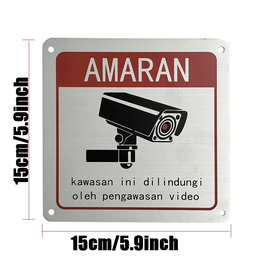 Malay warning video surveillance sign camera surveillance sign with self-adhesive and 4 drilled