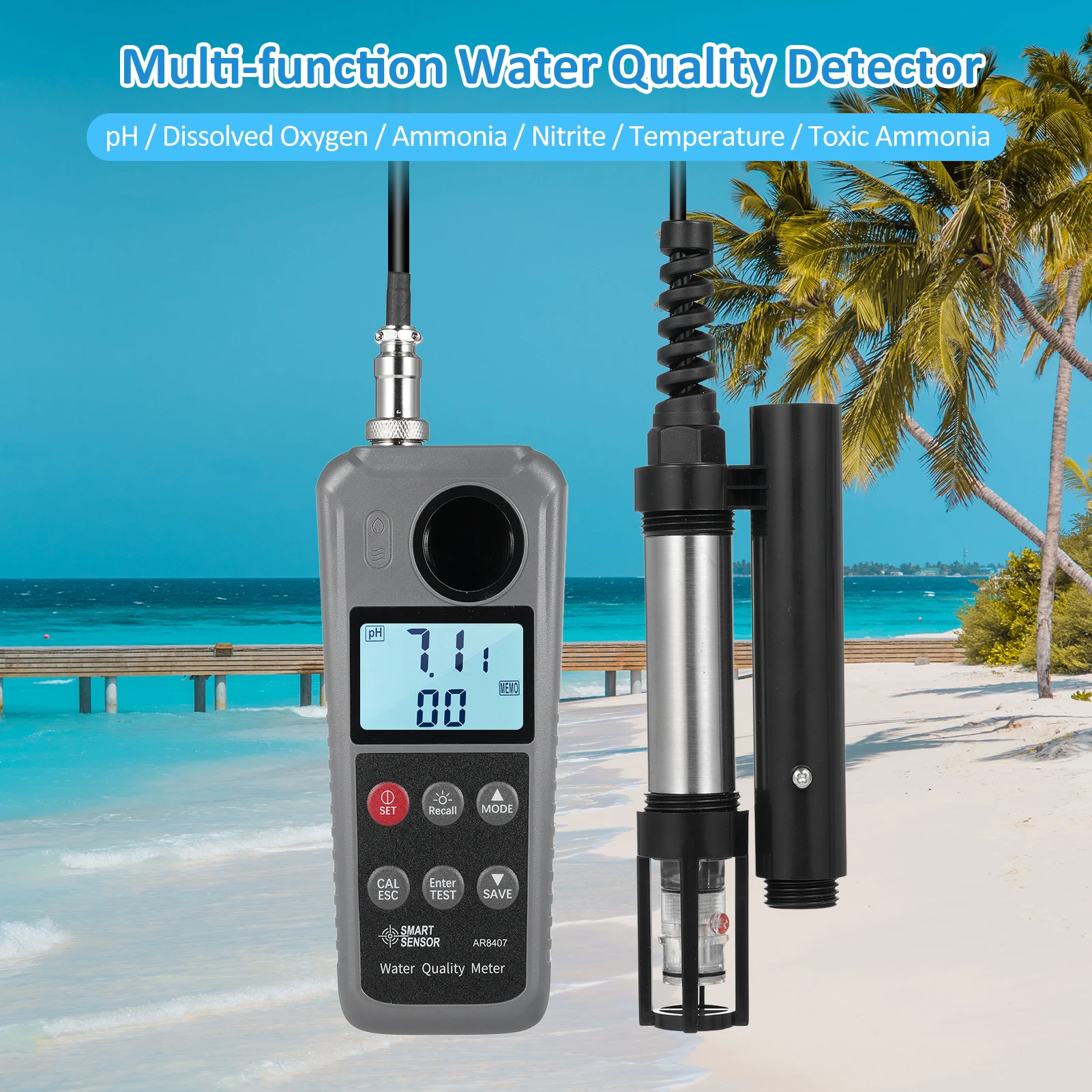 6 in 1Digital Dissolved Oxygen Meter 0.0-30.0 Mg/L Waterproof ATC DO Tester Water Quality Oxygen Detector with DO Probe