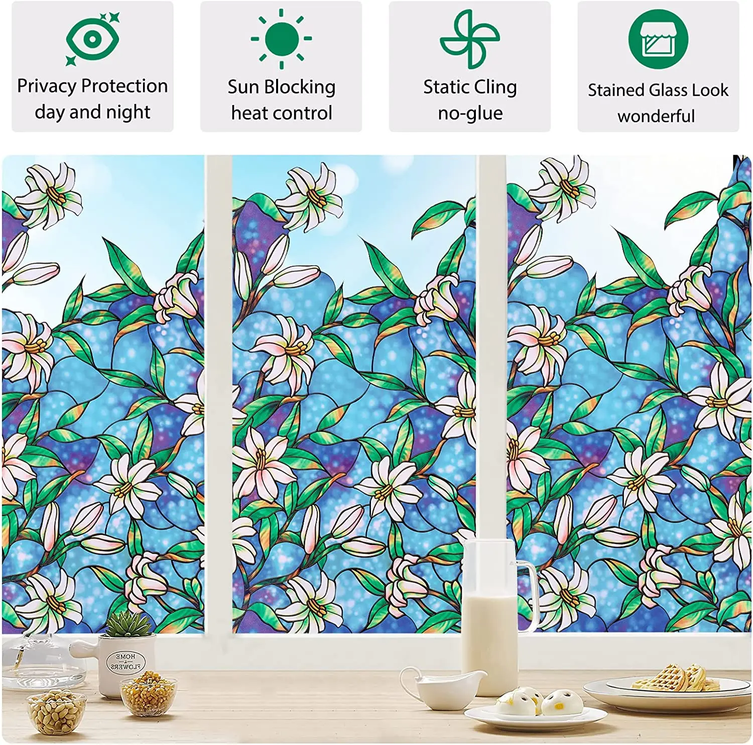 Privacy Window Film Stained Glass Window Film Non-Adhesive Frosted Glass Film Decorative Static Cling Window Film for Home