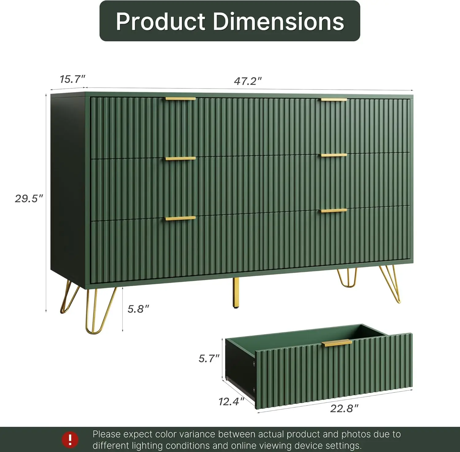 Drawer Dresser for Bedroom, Modern Drawer Dressers with Gold Metal Handles & Chests of Drawers, Wood Drawer Organizer for Bedroo