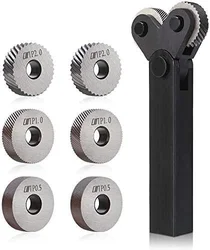 Allsome 7PCS Knurling Tool 0.5/1/2mm Diagonal Dual Wheel Linear Knurl Set Steel Lathe Cutter Wheel Knurling Tool Holder Hob Set