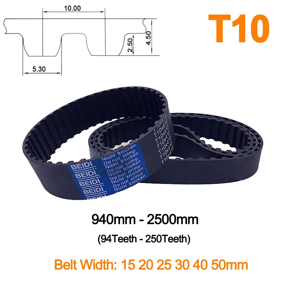 

Width 15 20 25 30 40 50mm T10 Rubber Timing Belt Pitch Length 940 950 960 970 980 1000 - 2500mm Closed-loop Synchronous Belts