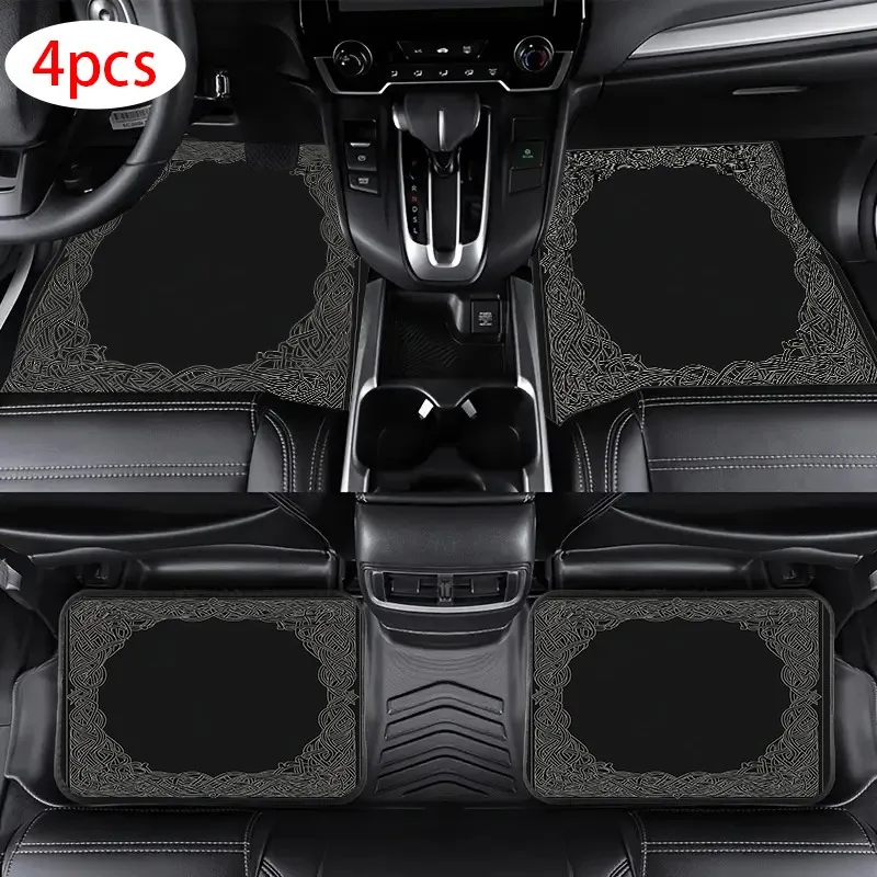 4pcs Celtic Knot Car Mats - Universal For All Vehicle Types, Complete Stylish Protection, Practical Car Interior Accessory