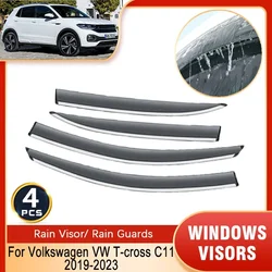 For Volkswagen VW T-cross C11 2019~2023 LWB Deflectors Window Visors Rain Guards Wind Smoke Windscreens Exterior Car Accessory