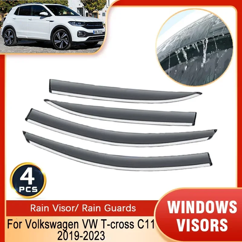 4pcs For Volkswagen VW T-cross C11 2019~2023 Deflectors Window Visors Rain Guards Wind Smoke Windscreens Exterior Car Accessory