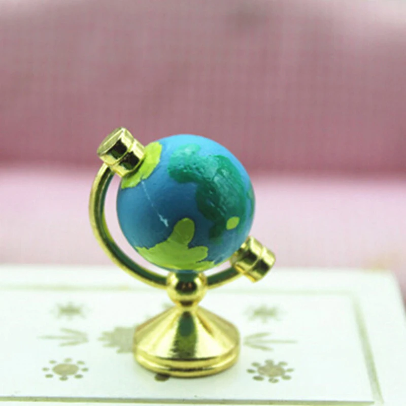 1/12 Scale Mini Blue Alloy Rotatable Earth Global Model Collectible Toy For Educational And Playroom Use Dollhouse Decorations