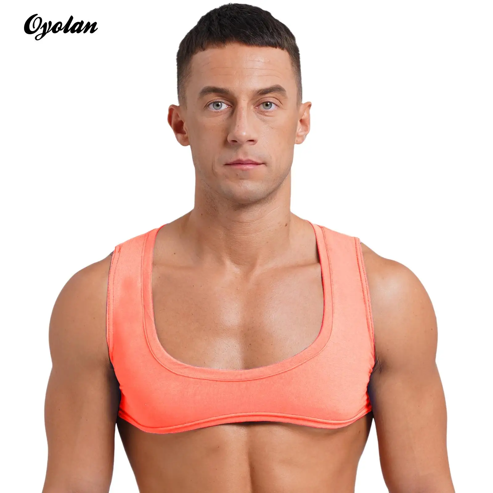 Mens Sexy Muscles Crop Top Sleeveless Solid Color Tank Top Showing Off Low Scoop Neck Vest Nightclub Bodybuilding Fitness