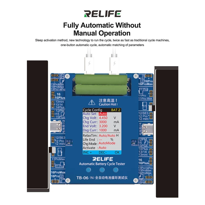 RELIFE TB-06 Pro ثنائي القناة التلقائي بالكامل جهاز اختبار دورة البطارية للهاتف 11-16 سلسلة التلقائي مباراة اختبار دورة البطارية