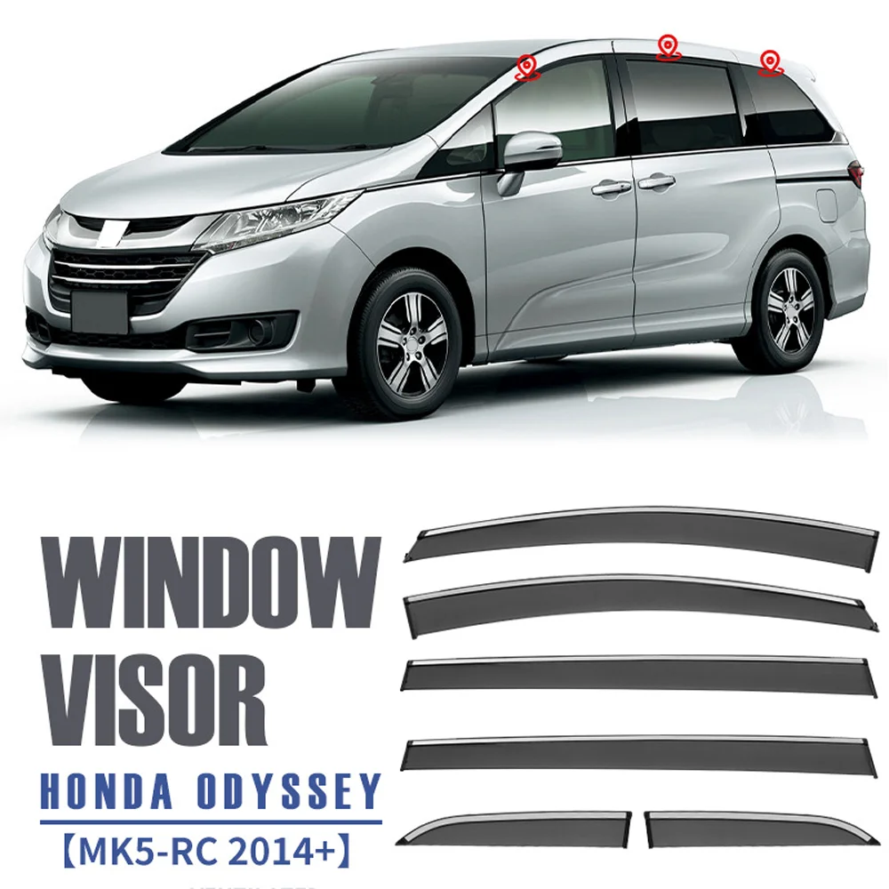 

Chrome Strips Rain Guards for HONDA ODYSSEY 5th Generation 2013-2019 6pcs Window Visor Wind Deflectors Door Visor Vent Shades
