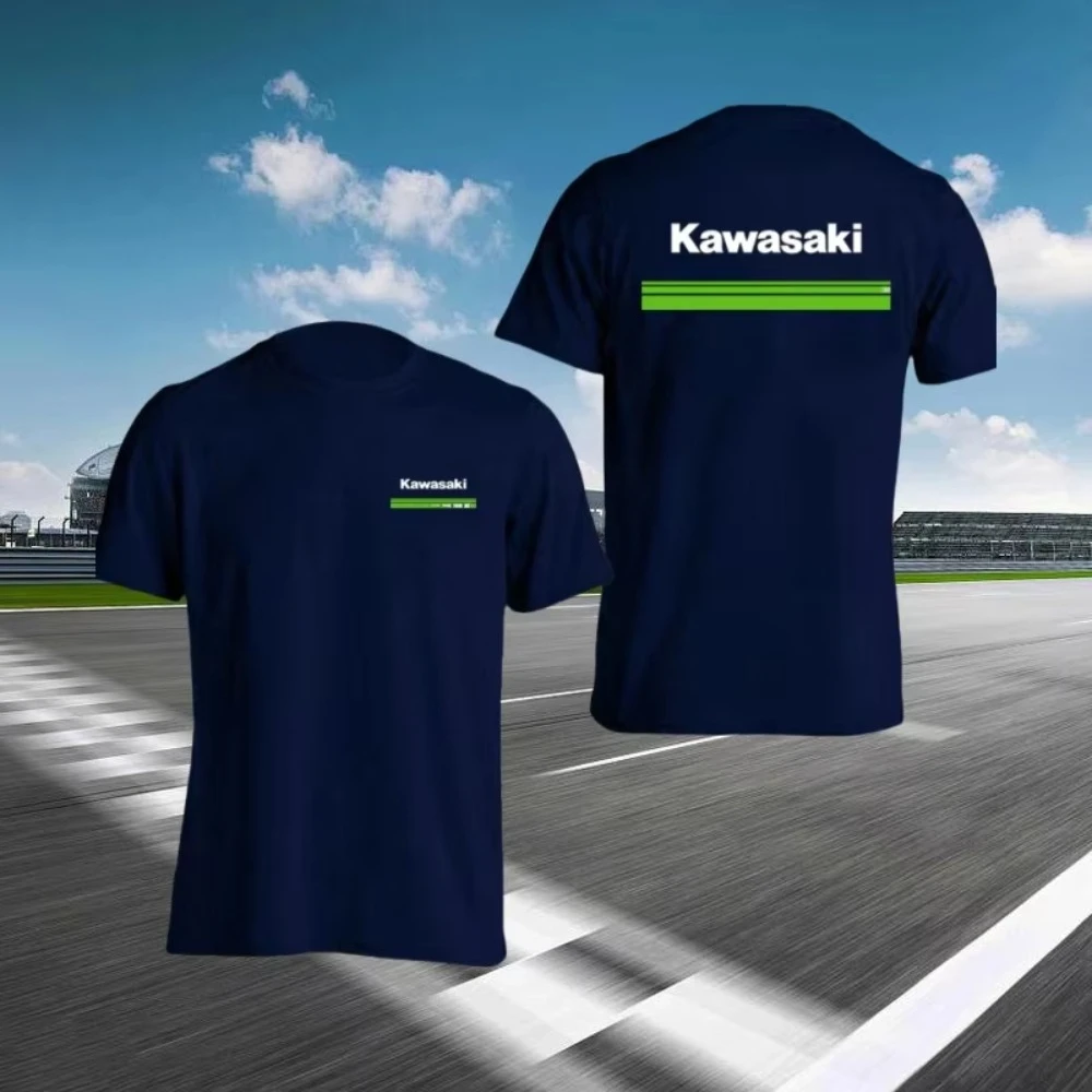 

Мужская футболка с логотипом мотоцикла Kawasaki, летняя женская футболка с короткими рукавами, хлопок, новинка 2025 года, повседневная футболка для пар, футболка высокого качества