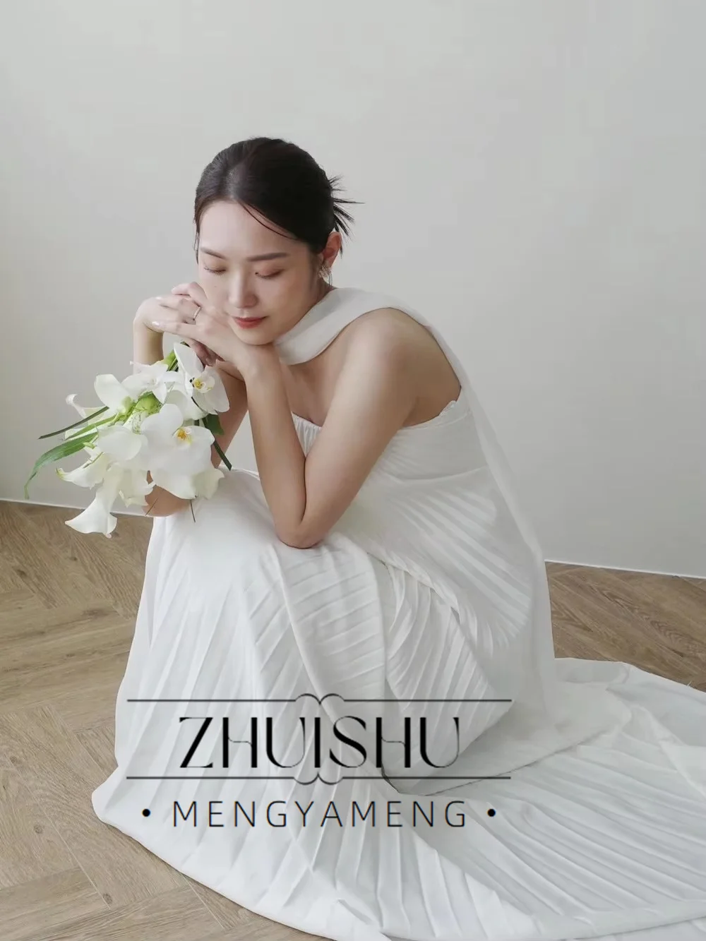 ZHUISHU Elegant Spaghetti Straps Evening Dress A Line Fold Korea Wedding Dress Sleeveless Customized