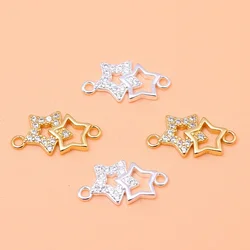 925 Sterling Silver Inset zircon Pentagram double ring Pendant Handmade diy beaded material braided accessories