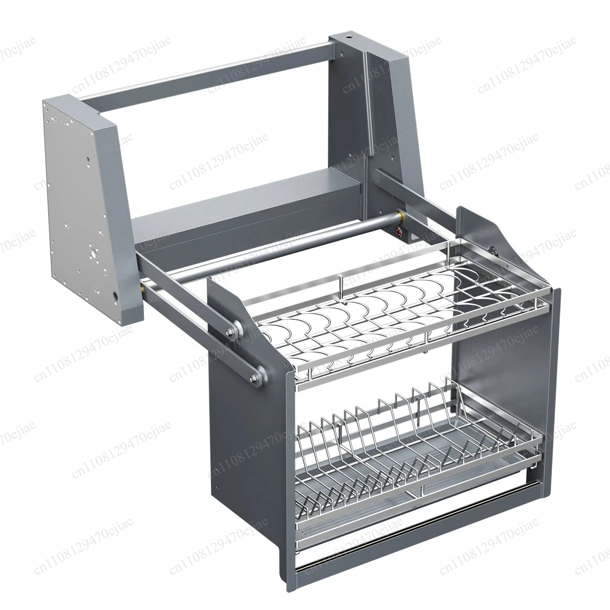 Electric Kitchen Dish Rack, Upper Cabinet Organizer with LED Light, Touch Switch Pull Down Shelf, Quiet Anti-Collision