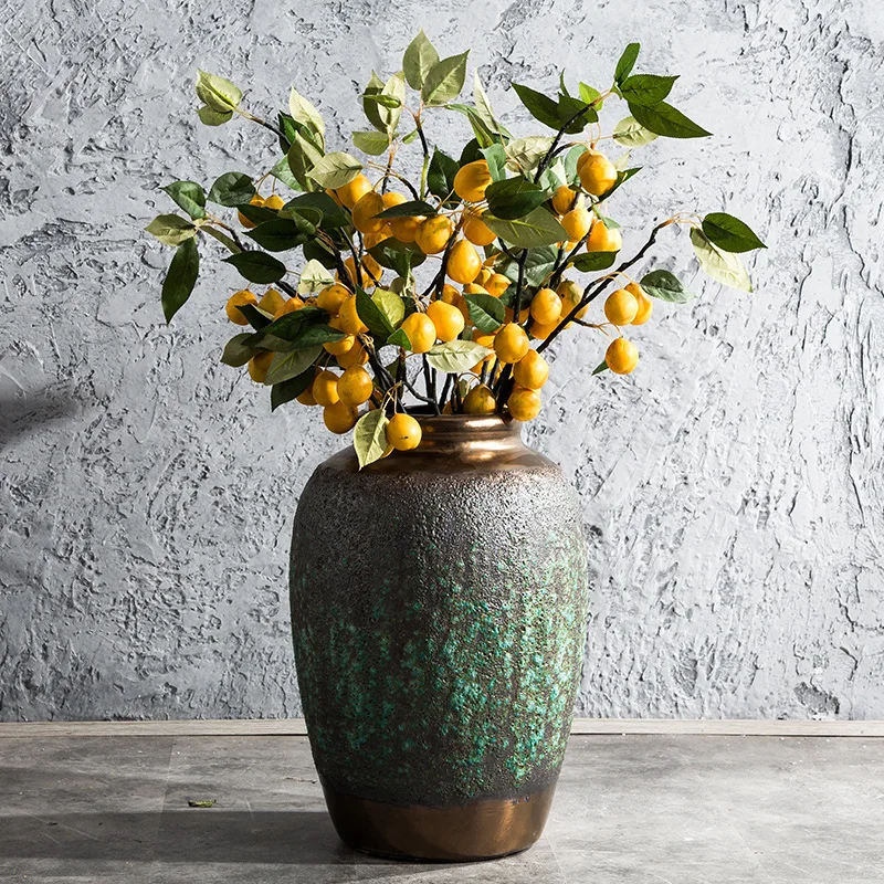 Jingdezhen coarse pottery pot pottery gypsy dried flower vase retro small fresh vase living room flower arrangement ornament