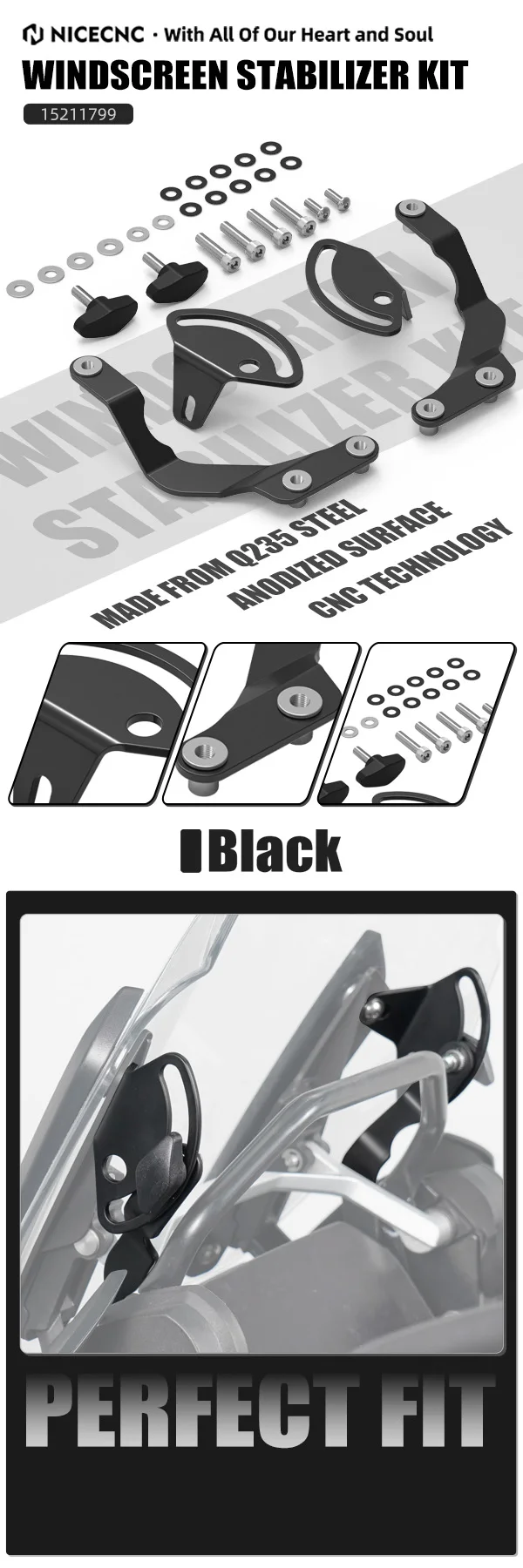 (EU-Lager) Windschutzscheiben-Stabilisator-Kit Windschutzscheiben-Einstellrad für BMW R1250GS /Adventure 2018-2024 R1200GS /Adventure 14-2018 – Detail 1