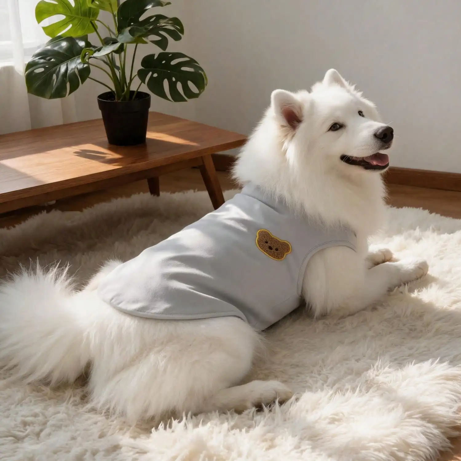 Ärmelloses Rollkragen-Hundeweste für große Hunde, weiche Strickkleidung für Haustiere mit niedlichem Bären-Applikationsaufnäher, warmes Hausoutfit – Detail 21